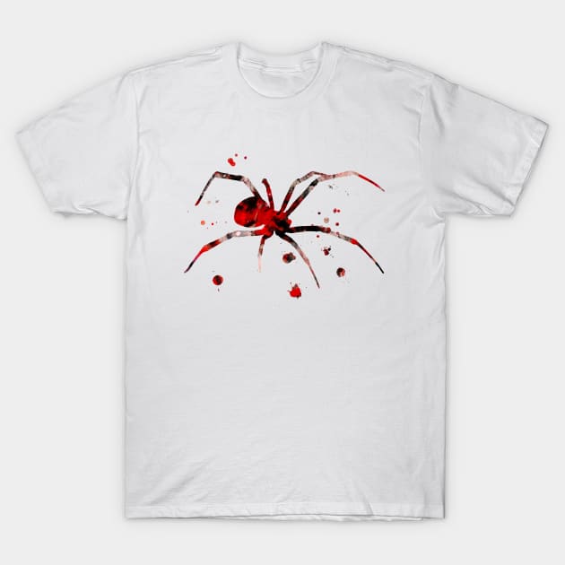 Black Widow Spider Watercolor Painting T-Shirt by Miao Miao Design